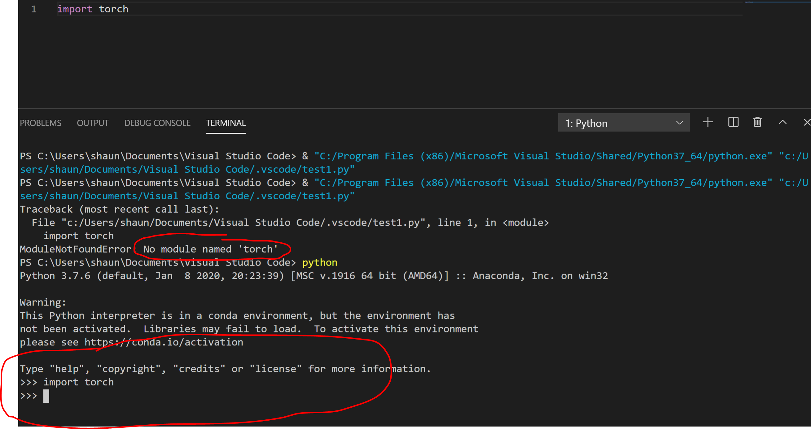 Visual Studio Code - no module name 'torch' - PyTorch Forums