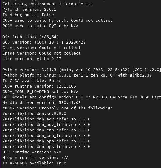 Pytorch 2.0 doesnt detect CUDA in arch linux PyTorch Forums