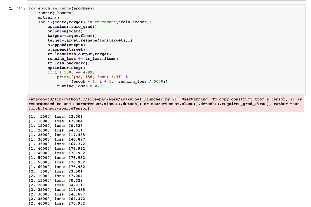 python simple pytorch example loss on training... My Training Loss doesn't change after each epoch - PyTorch Forums