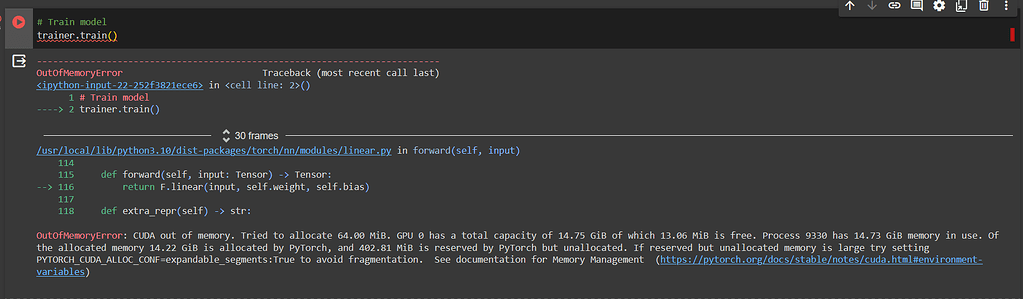 outofmemoryerror cuda out of memory. google colab