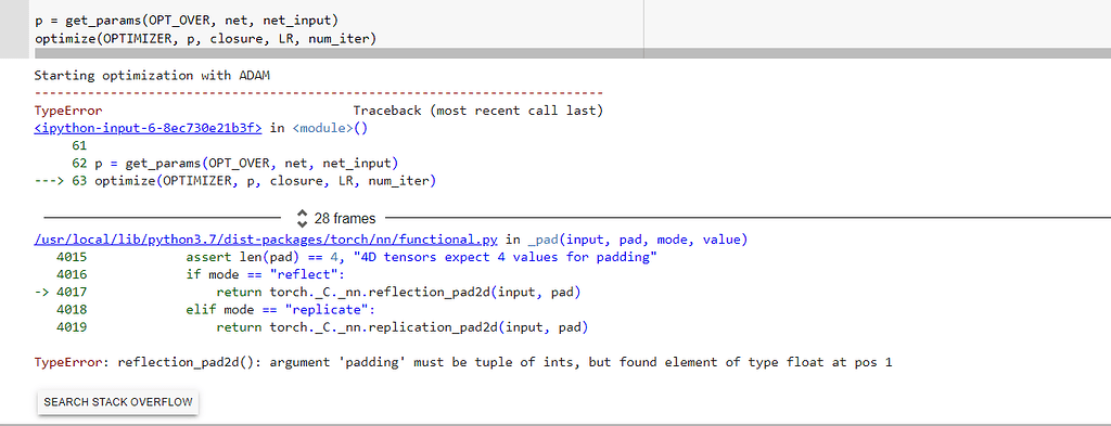 TypeError: reflection_pad2d(): argument 'padding' must be tuple of ints ...