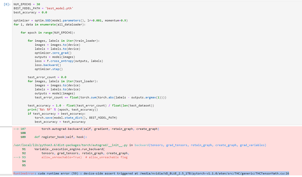 RuntimeError: cuda runtime error (59) : device-side assert triggered at ...