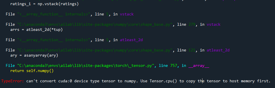 1. cannot convert cuda type tensor to numpy